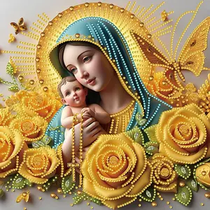 1PC 5D-DIY Virgin Mary Painted Pattern Series irregular diamond painting kit, mosaic making, art creation supplies. Holiday gift, birthday gift, decorative art kit for interior walls and tabletops-30x30cm/11.8x11.8inch-no frame