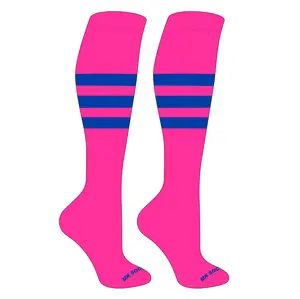 MK Socks Striped Knee High Baseball, Football Socks (A) Hot Pink, Royal