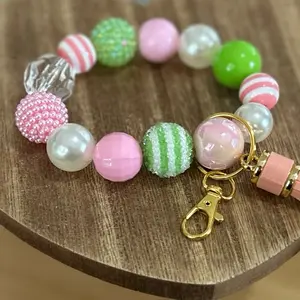 Wristlet Keychain | Pink Varieties | Beaded Keychain Accessories | Handmade Gift | Durable Stretchy Cord Easy-to-Clip Keyring with Tassel