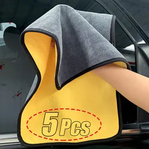 High-Density Coral Fleece Car Wash Towel-Double-Sided Thickened Absorbent Glass Cleaning Towel, Yellow Strap Black Edge Suitable for Auto Repair Shops, Hotels, Restaurants, Durable Wipes