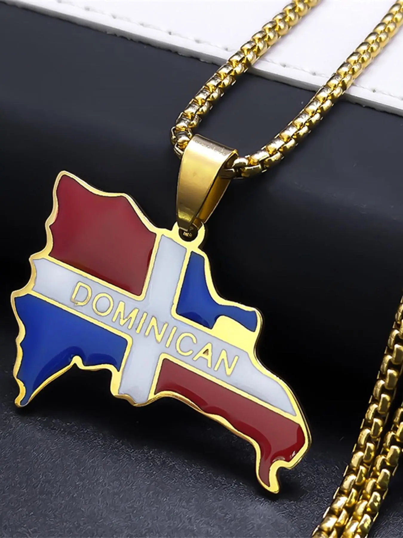 Dominican Republic Map Design Pendant Necklace, Cuban Chain Necklace, Cuban Link Chain, Cuban Style Necklace, Stainless Steel Jewelry for Party, Daily Clothing Decor, Trendy All-match & Exquisite Jewelry for Birthday Gift