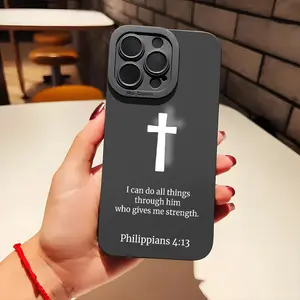 Crucifix Christ Inspirational Quote Protective Black Phone Case Pupil Shadow Anti-Fall for Iphone 16 11 15 14 13 12 Pro Max XR Plus Cases Christian Gifts for Women Cover Protection Smartphone Cellphone