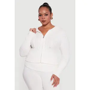 Plus Size Almost Famous Brushed Cable Knit Hooded Cardigan