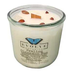Rocks Candle - Praline Cinnamon Bun (Wood Wick Red Jasper & Clear Quartz Gemstone Soy Candle)