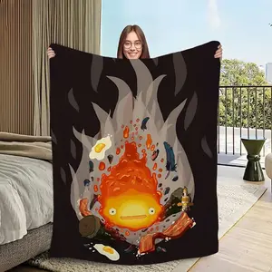 Calcifer H-Howls M-Moving C-Castle Anime Blanket Blanket for Couch Sofa Travel Home Hiking Picni Bed Beding Flannel Blanket