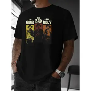 [Western Graphic Tee] Western-Style Graphic T-Shirt - Men's & Women's "The Good, The Bad & The Ugly" |   Casual, Short Sleeve, Crew Neck, Summer Tee, High Street Fashion, PLUS SIZE, Glossy Finish