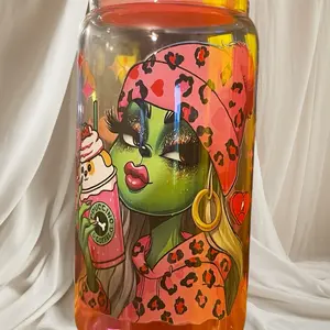 16oz Ombré Glass Cup - The Baddest Grinch Design - Mug, Drinkware