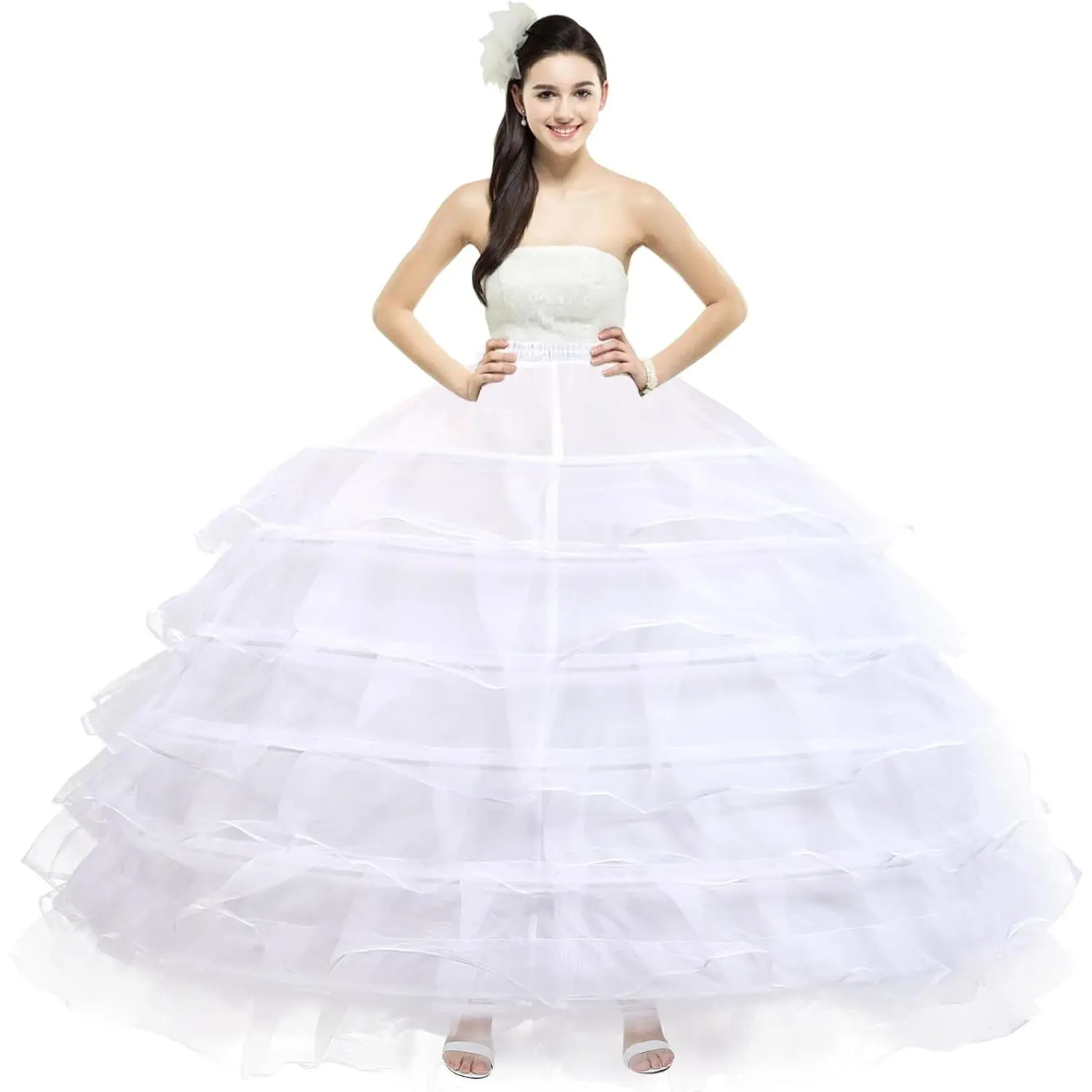 Women's 6-Hoop Spandex Crinoline Petticoat, Floor-Length Ball Gown Underskirt with Adjustable Drawstring Waist for Wedding, Prom, Quinceanera, Stretch-Fit, 25-40 Inches, Elastic Waist, Avoid Long Exposure To Sun, Clothes, Fabric, Spandex Fabric, Bottom, M