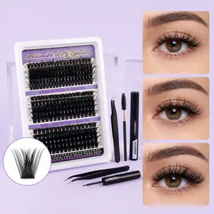 D Curl Wispy Eyelash Clusters 8-18mm - Light Volume Spiky Cat Eye Individual Fake Lashes for DIY Extension, 0.05mm Ultra-Thin Black Band