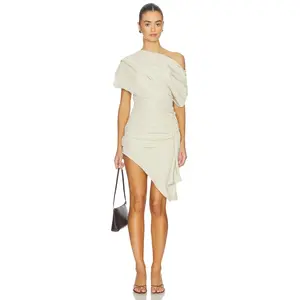 ALL THE WAYS Lottie Asymmetrical Mini Dress in Beige