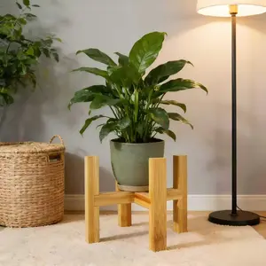 1pc Bamboo Cross Plant Stand – Mid Century Modern 4 Legged Adjustable Plant Holder, Natural Wood Flower Pot Rack Fits 11cm Planters, Rustic Display for Succulents Herbs, Indoor Outdoor Home Decor for Balcony Desk Living Room