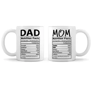 Mom and Dad Nutrition Facts Coffee Mug – 11oz 15oz Funny Ceramic Mugs – Unique Birthday or Anniversary Gift for Parents