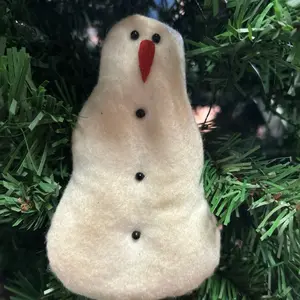 Primitive Felted Snowman Ornament with Little Wire Arms - Adorable Christmas Tree Decoration for Festive Season