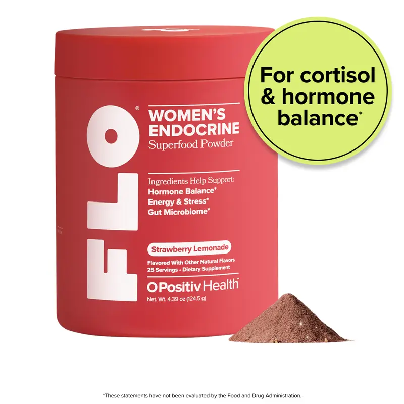 FLO Women’s Endocrine Superfood Powder for Hormone Balance and Stress and Gut Health - Strawberry Lemonade Flavor (25 Servings)