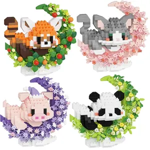 Four Building Blocks Set, Stem Building Blocks, Moon Flower & Animal Pieces, Desktop Decoration, Holiday Gift, Christmas Halloween Present, Cute Micro Bricks