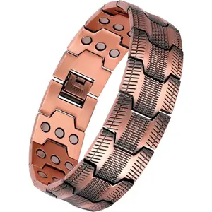 Copper Magnetic Bracelet for Men, 3X Strength Copper Jewelry with 3800 Gauss Magnets, Premium Fold-Over Clasp, Fashion Gift for Him