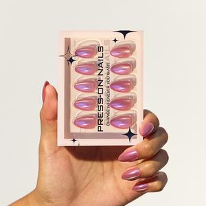 HiBeauty PRO Press On Nails--High quality and high aesthetic value Chrome Glazed French Manicure I Salon-Quality Reusable Manicure Set I 30 Nails in 12 Sizes with Glue & Adhesive Tabs I Long-Lasting, Damage-Free Wear