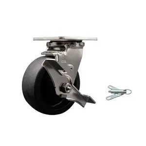 316 Stainless Steel Heavy Duty Swivel Top Plate Caster with Top Lock Brake and Bolt on Swivel Lock and 5 Inch Glass Filled Nylon Wheel with Ball Bearings - Service Caster Brand