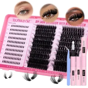 Fluffier Lash Clusters Kit with Bottom Lashes 320pcs Cluster Eyelash Extensions Kit Volume Individual Lashes Kit with Lash Bond and Seal Tweezers by ALPHONSE (150D+200D, 12-20mm)