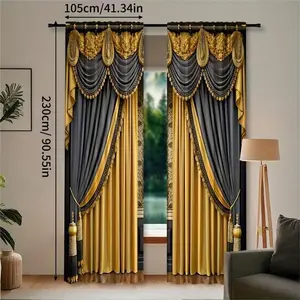 2 Piece Nordic European Style Fake Curtains, Home Textile Window Decoration, Digital Print, Rod Pocket Design, Privacy Protection