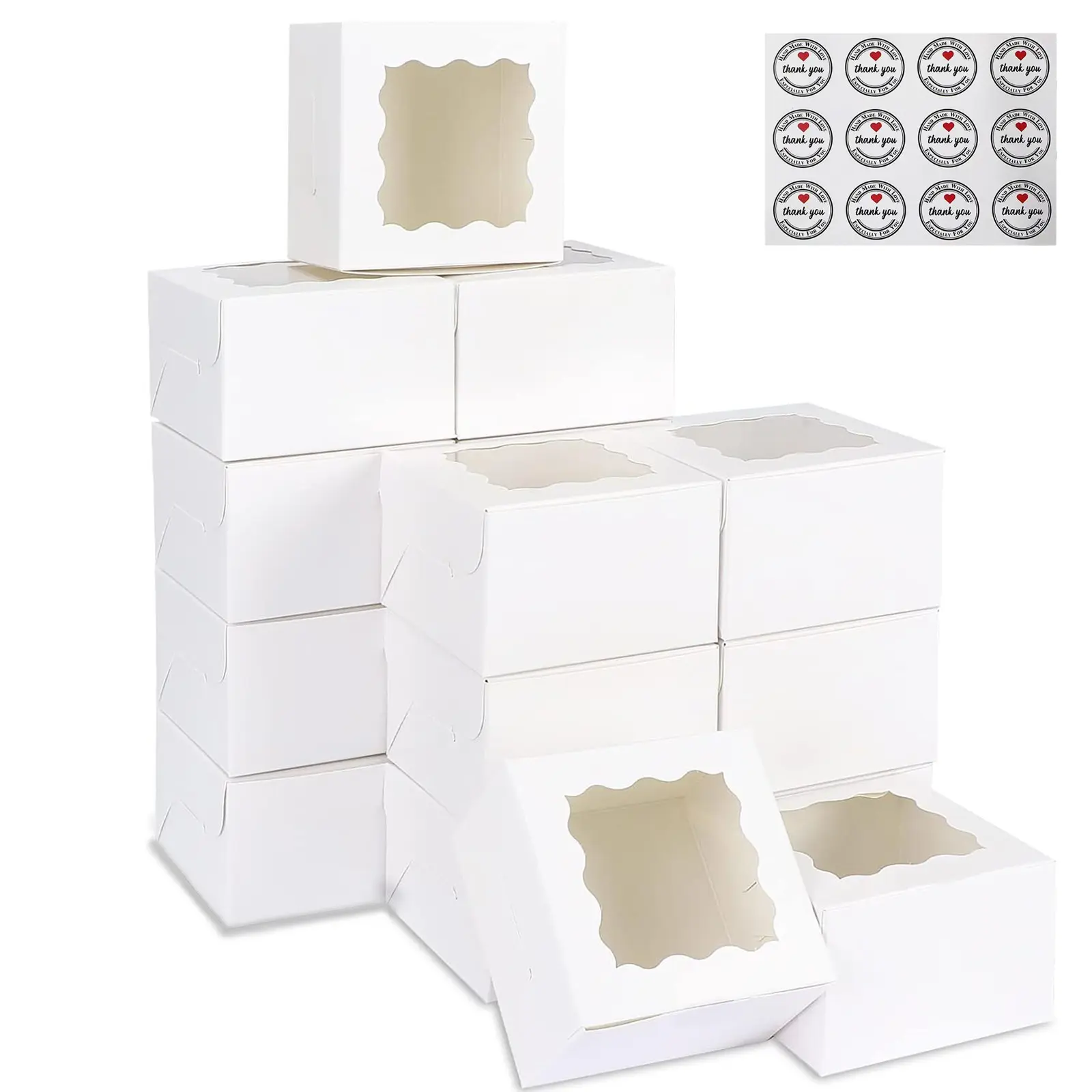 48pcs White Bakery Boxes with Window, White Paperboard Treat Boxes for Cookies, Pastry, Cookies, Strawberries, Macarons, Cake Box