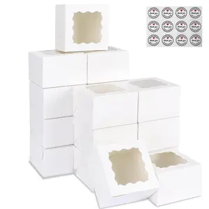 48pcs White Bakery Boxes with Window, White Paperboard Treat Boxes for Cookies, Pastry, Cookies, Strawberries, Macarons