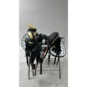 Charro Saddle – Black Leather with White Cutout Detailing (15.5”) “El Centinela”