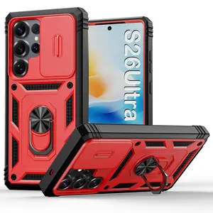 Case for Samsung Galaxy S26 Ultra, S25 Ultra, S24 S23 S22 Ultra, A37 A57 A27 A17 A56 A36 A26 A16 A55 A35 A25 A15, Kickstand & Slide Camera Cover,Multi-Layer Military Heavy Duty Armor Shockproof Protective Hard Shell Accessories for Galaxy S26 Plus ,Red