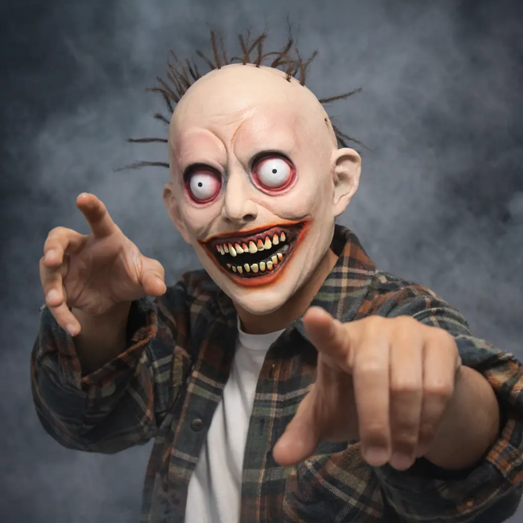 Thick Durable Latex Horror Face Mask - Skin-Friendly, Lightweight, Hyperrealistic Brown Hair Scary Clown Jester Style with Yellow Teeth, Red-Rimmed Eyes - Halloween Costume Prop, Party Decor Accessories