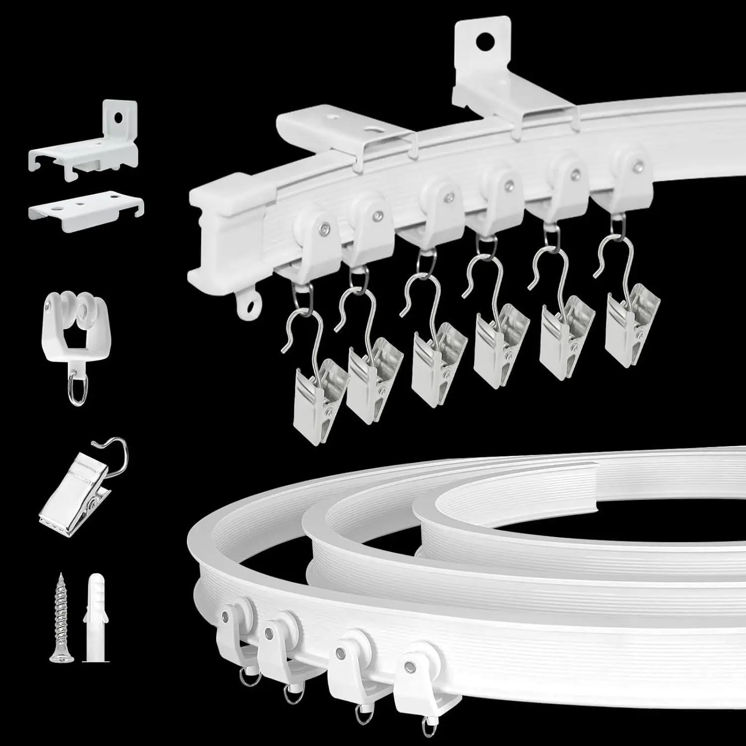 Flexible Bendable Curtain Track Ceiling Wall Mount 12Ft Sliding Ceiling Curtain Track System for RV Bay Shower Curtain Rods, White