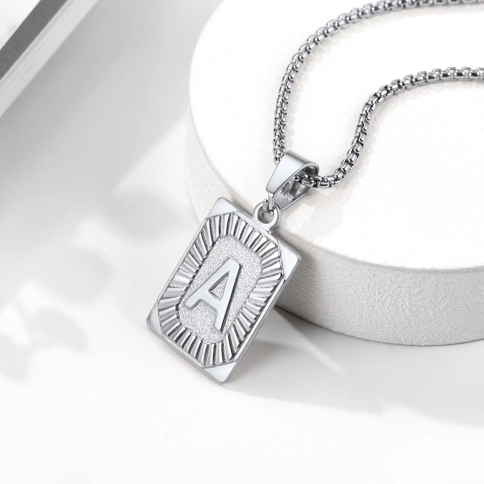 PROSTEEL Initial Tag Necklace Stainless Steel Rectangular Square Letter Necklace Alphabets from A-Z Chain Jewelry Unisex For Men Women Gift Box PROSTEEL Initial Tag Necklace Stainless Steel Rectangular Square Letter Necklace Alphabets from A-Z Chain Jewelry Unisex For Men Women Gift Box