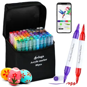 Acrylic Paint Pens with Free App, Dual Tip Acrylic Paint Markers with Brush Tip and Fine Tip for Adults, Kids, Eggs, Wood, Rock, Canvas, Plastic, Stone, Glass, Ceramic