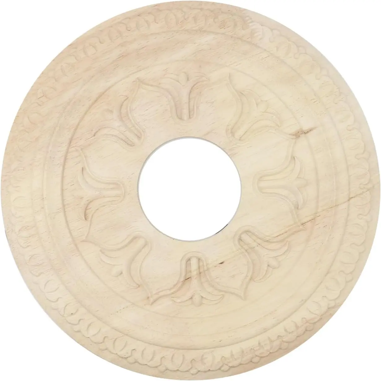 Wooden Ceiling Fan Medallion Molded Wood Carved Light Ceiling Cover Round Ring Lighting Ceiling Medallion Home Decorative for Light Fixtures Ceiling Fans Chandeliers, 12" OD x 3.15" ID