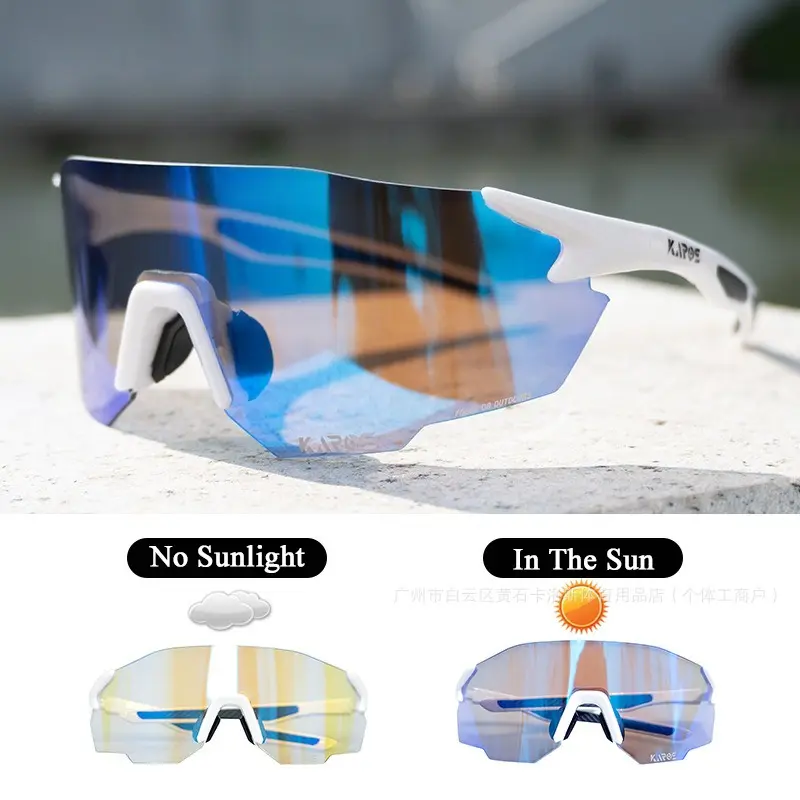 White frame blue self-tinting lenses