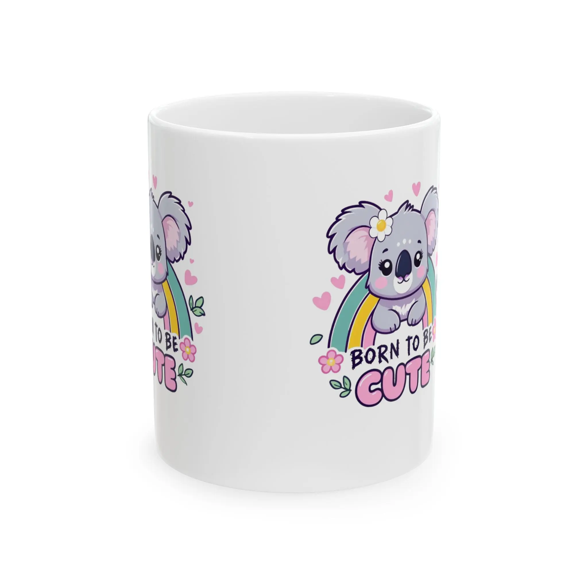 Cute Koala Ceramic Mug - Born To Be Cute, Funny Gift, Coffee Cup, Rainbow Mug, Animal Lover's Drinkware, Cute Kitchen Decor