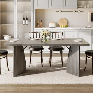 71-Inch Rectangular Farmhouse Dining Table for 6-8, Large Wooden Kitchen Table with Thick Top and Sturdy Legs, Party and Family Dinner Desk, Gray