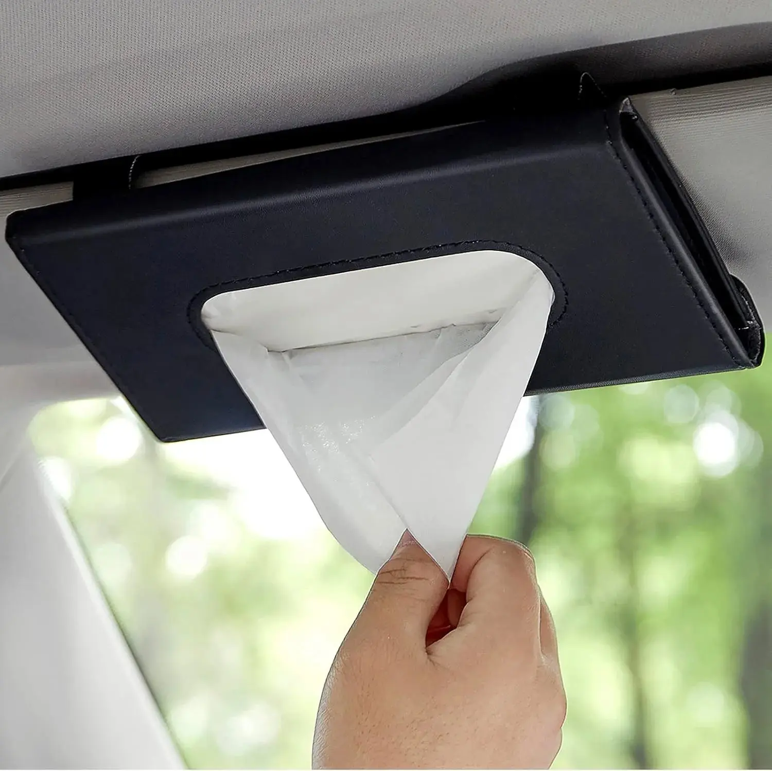 Car Tissue Holder, Upgraded Version Hanging Tissue Holder in Car, Premium PU Leather Car Napkin Holder for Universal Auto, Easy Use