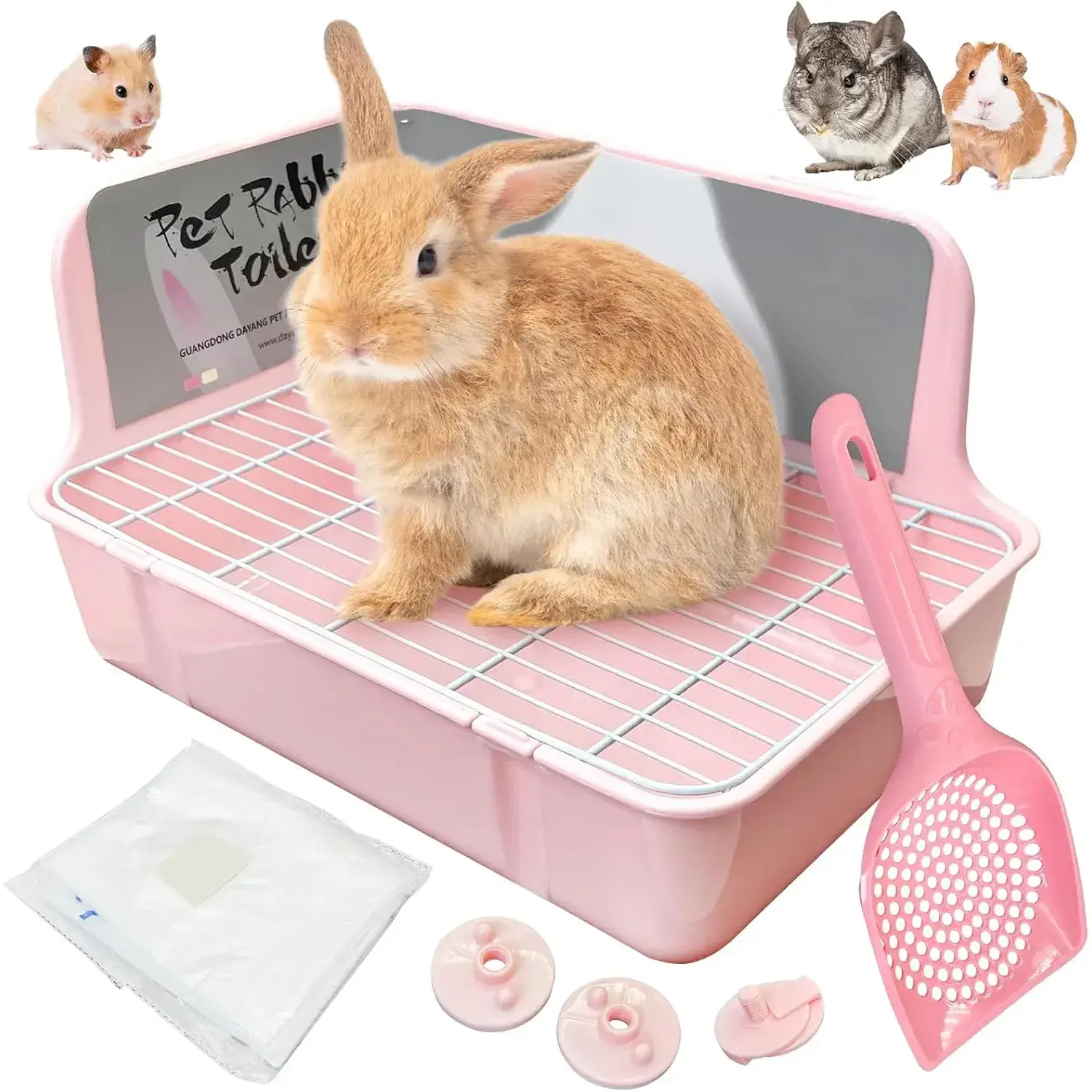 Corner Bunny Litter Tray with Grate, Pet Litter Training Toilet Potty with Scoop & Disposable Liner for Guinea Pigs, Sugar Gliders, Hedgehogs