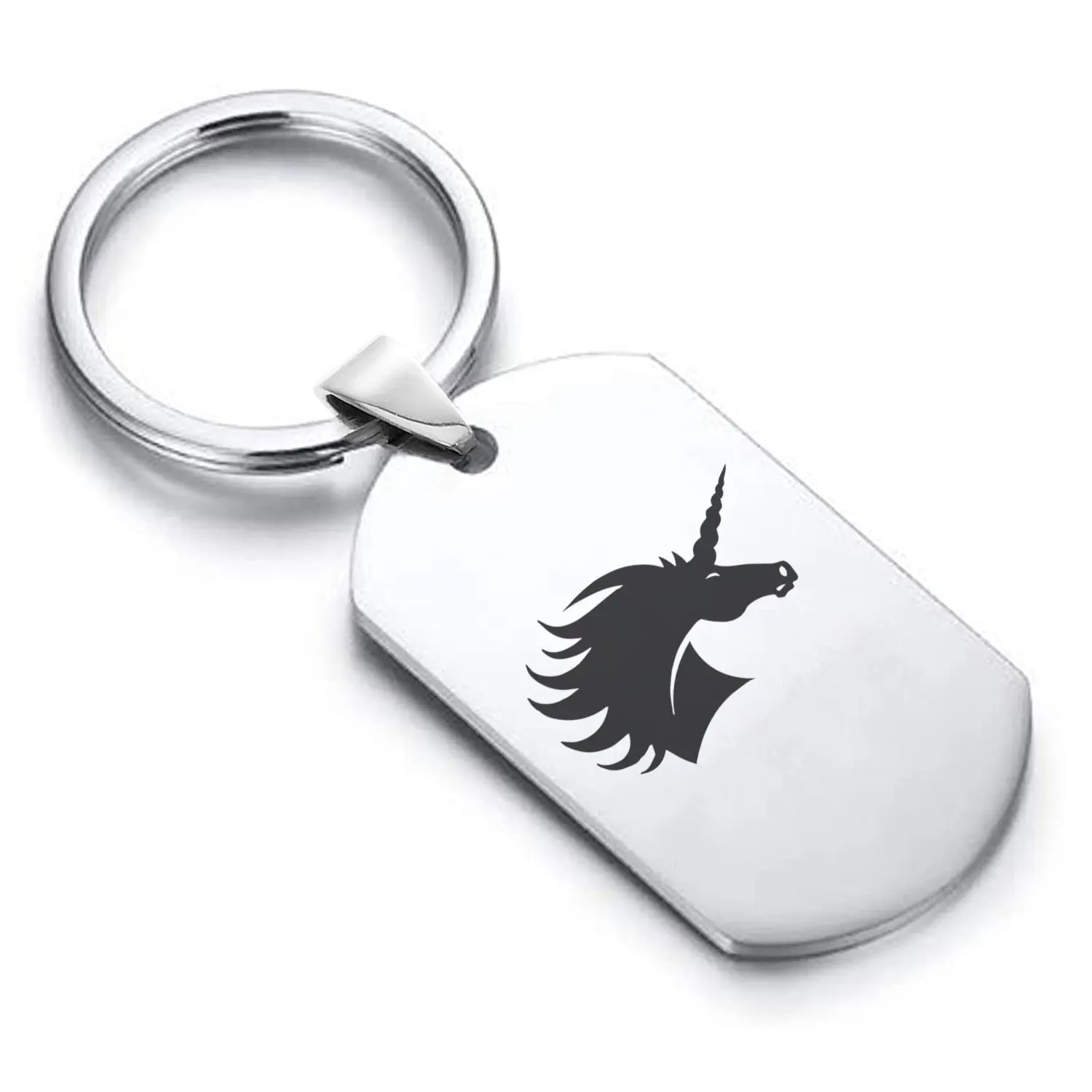 Stainless Steel Mythical Unicorn Head Dog Tag Keychain