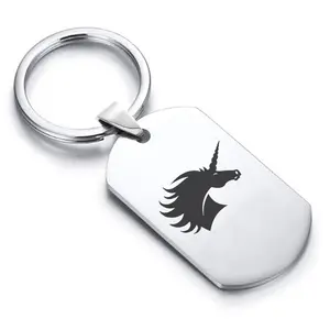 Stainless Steel Mythical Unicorn Head Dog Tag Keychain