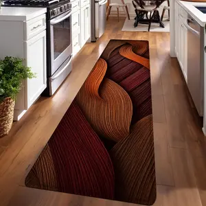 1PC， Brown Red Wavy Abstract Art Patterned strip rugs, Decorative Rug, home décor, bathroom mats, entryway mats, bathroom non-slip mats, indoor entrance rugs, bedroom bedside mats, kitchen mats, hallway rugs, flannel sponge rugs, hallway runner rugs