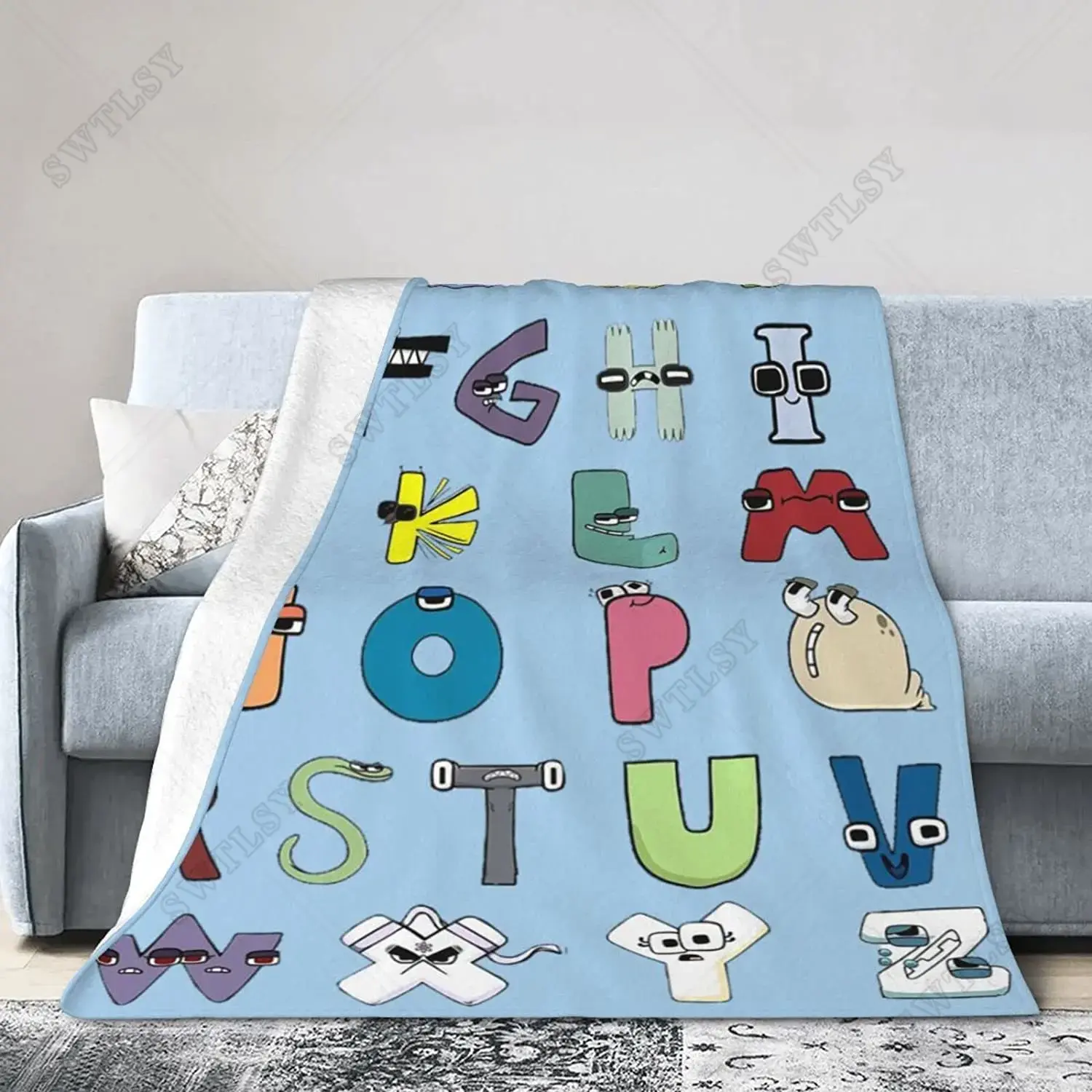 Alphabet Lore Flannel Throw Blanket Anime Cartoon Super Soft Micro Suitable for Sofa Living Room Throws All Season Lightweight
