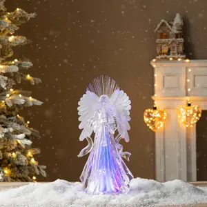 Glitzhome 12"H Christmas Acrylic LED Color Changing Lighted Tabletop Angel Figurine