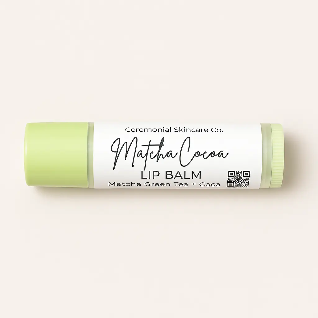 Ceremonial Skincare Co. MatchaCocoa Lip Balm - Beeswax & Green Tea Formula for Soft Moisturized Lips with Vanilla Scent - 0.15 oz Calming Moisture Soothing - Hydrating