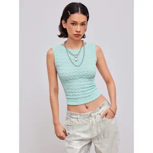 Cider [size 2-10] Round Neckline Solid Texture Crop Tank Top