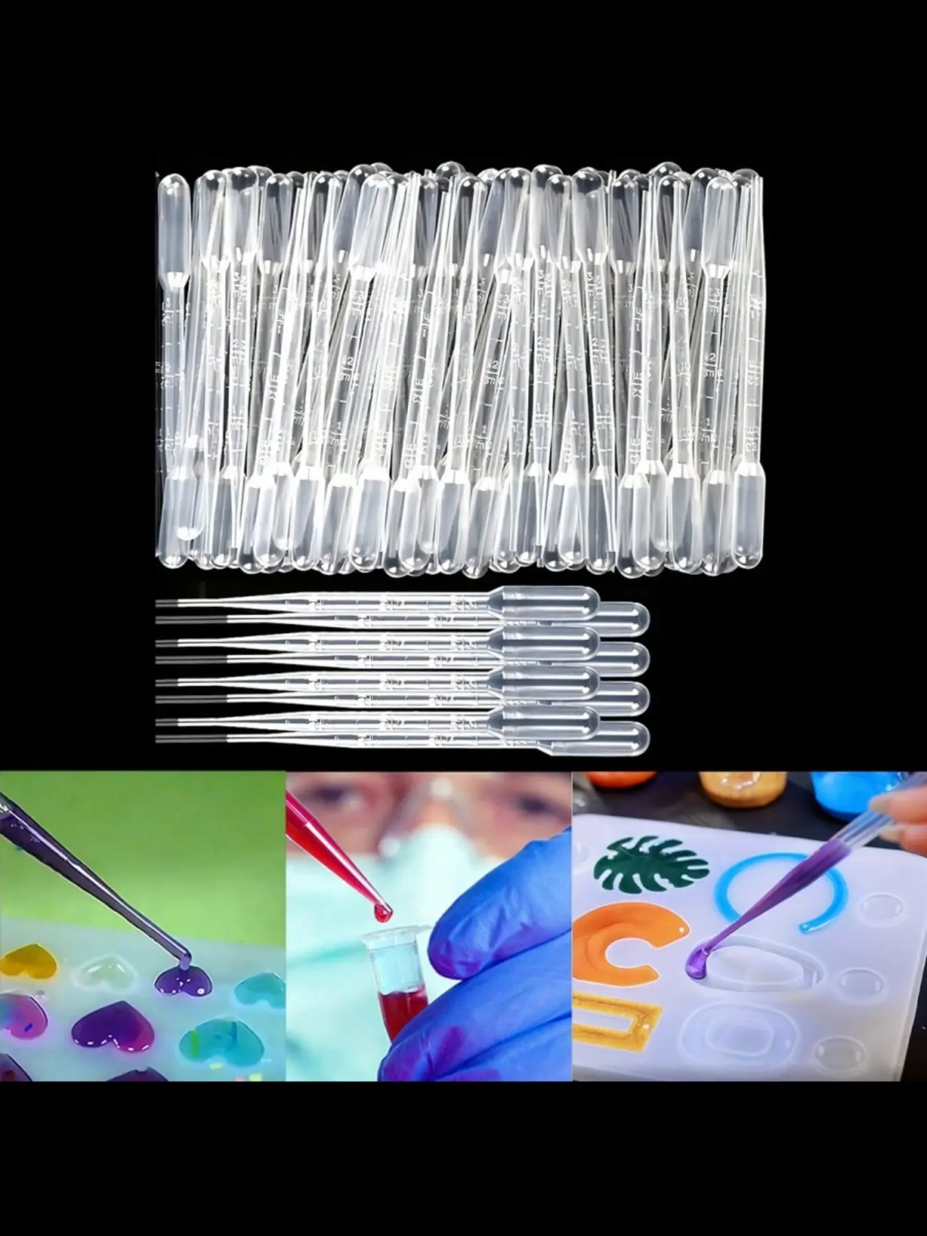 100 Pcs Disposable 2-3ML Plastic Eye Dropper, Precise Pinpoint Dropper, Graduated Pipettes for DIY Epoxy Resin, Silicone Mold, Jewelry Making Tool Accessories Aid