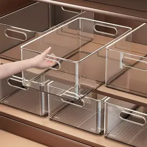 Langkes Large Clear Acrylic Storage Box Drawer Organizer for Kitchen Cabinet Pantry Refrigerator Snacks Food Containers and Household Items Organization