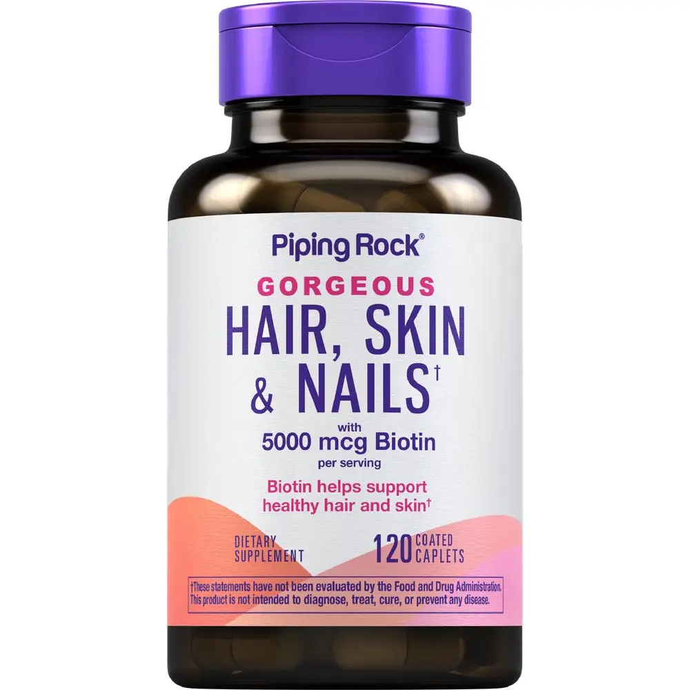 Piping Rock Hair Skin and Nails Vitamins | 120 Caplet Pills | with Collagen | 5000 mcg of Biotin | Non-GMO, Gluten Free Supplement