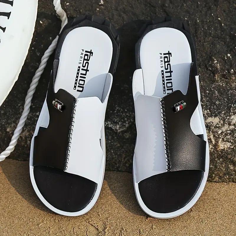 Bdhjydb Men'S Black And White Contrasting Color Spliced Flip-Flops, Featuring Trendy Metal Fasteners, Thick Sole, Anti-Slip Design, Suitable for Outdoor Wear As a Beach Shoe