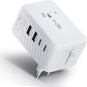 Universal Travel Adapter - Worldwide Power Plug Converter for , UK, EU, AU with Type-C & USB-A Ports - European Travel Plug Adapter, International Power Adapter (White)